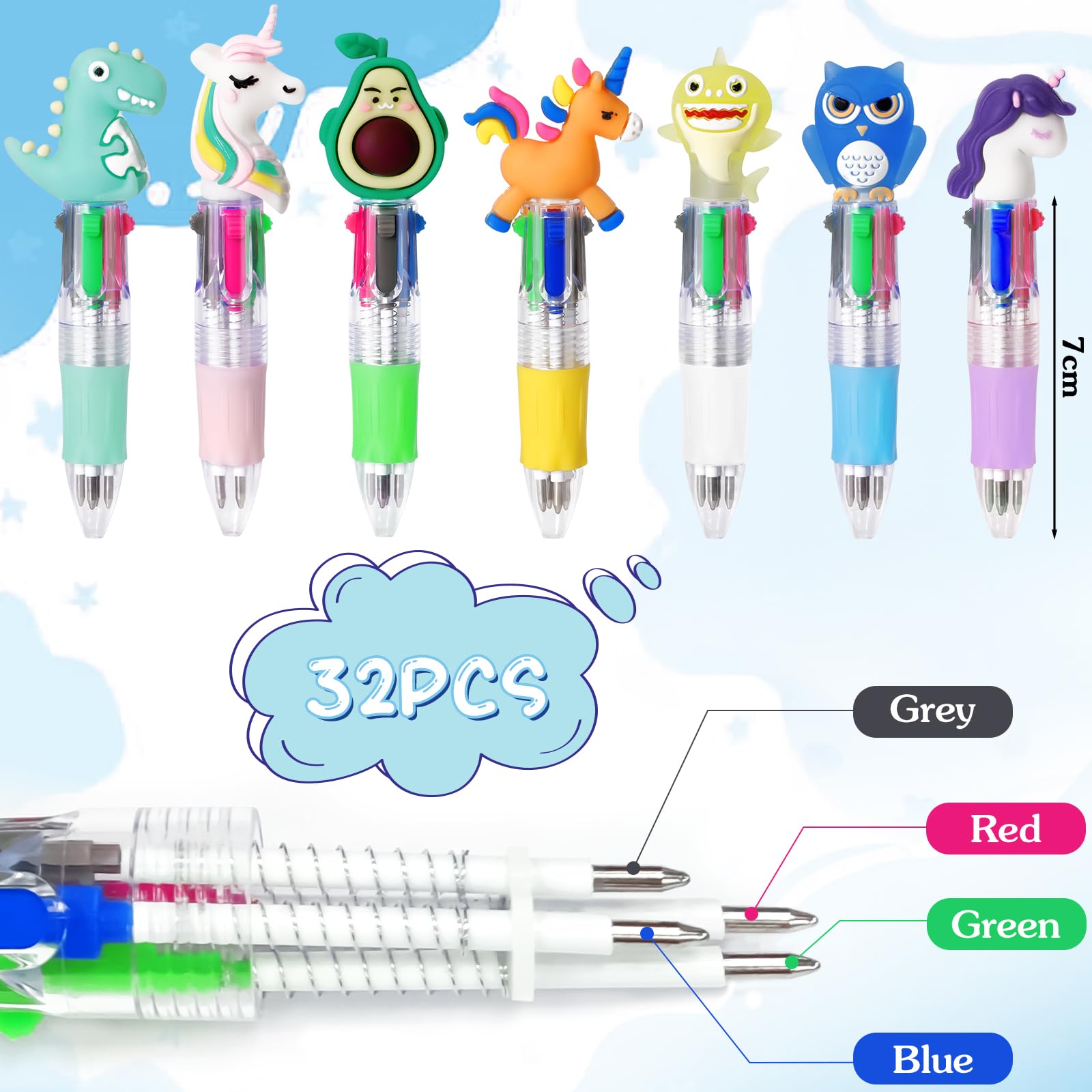 60PCS Stylos 4 En 1 Pour Enfants - Stylo Multicolore Mignon Cartoon, Idéal Cadeaux Anniversaire, Fêtes Et Classe