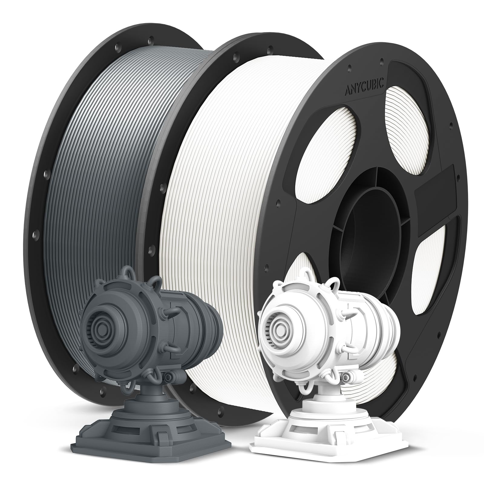 PLA Plus (PLA+), 3D Printer Filament 1.75mm Bundle, High Toughness, Dimensional Accuracy +/- 0.02mm, Print with Most FDM 3D Printers, 1KG Reusable Spool, 2kg, Texture Grey + White