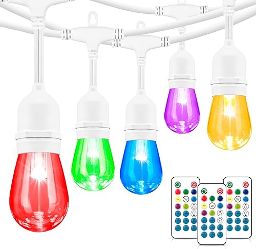 Vista 10 de Mlambert Luces de patio multicolor de 144 pies (3 x 48 pies), luces RGB regulables para café con 45+6 bombillas LED impermeables para jardín bistro