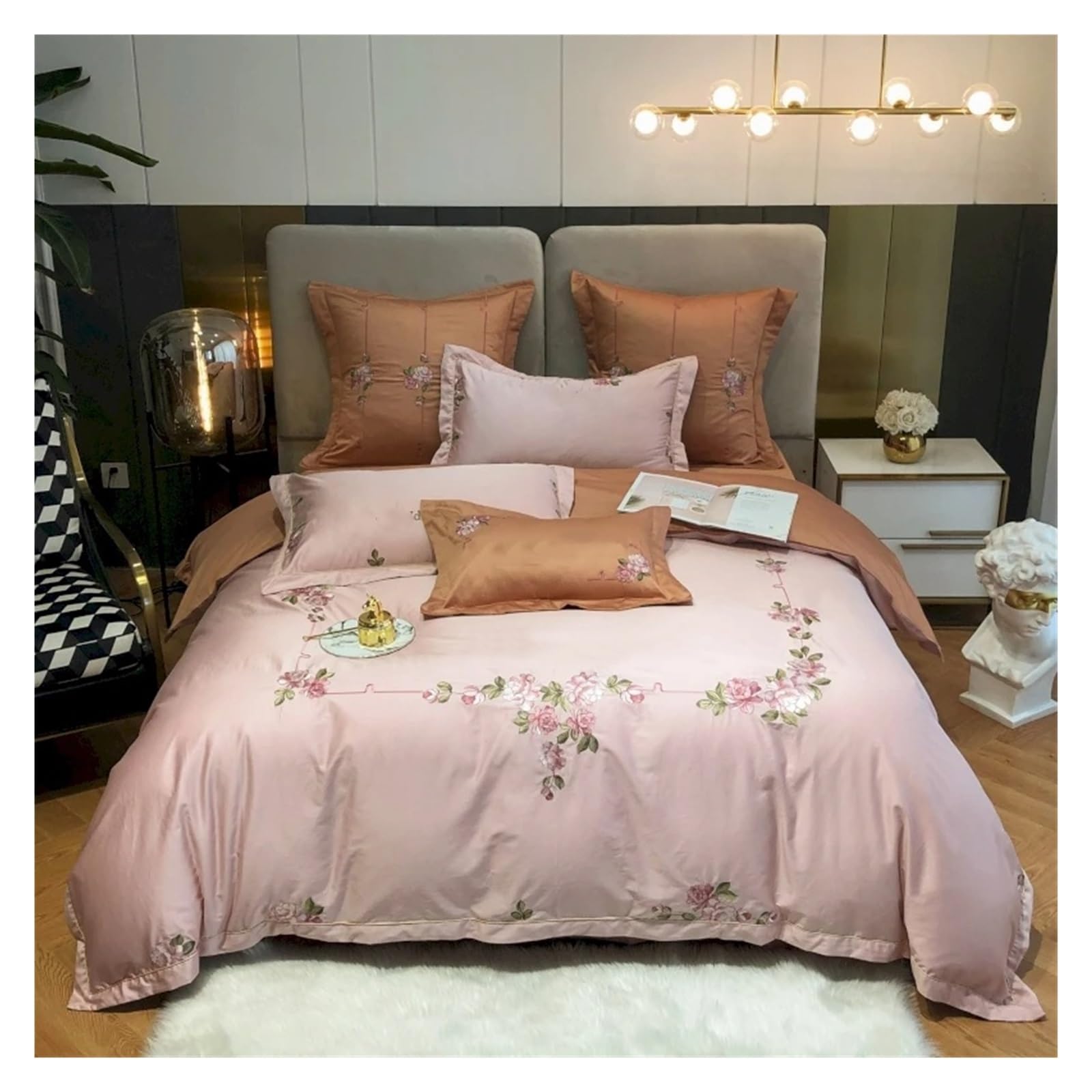 Parure de lit en Coton Australien luxe 1000TC brodée king size 4 pièces
