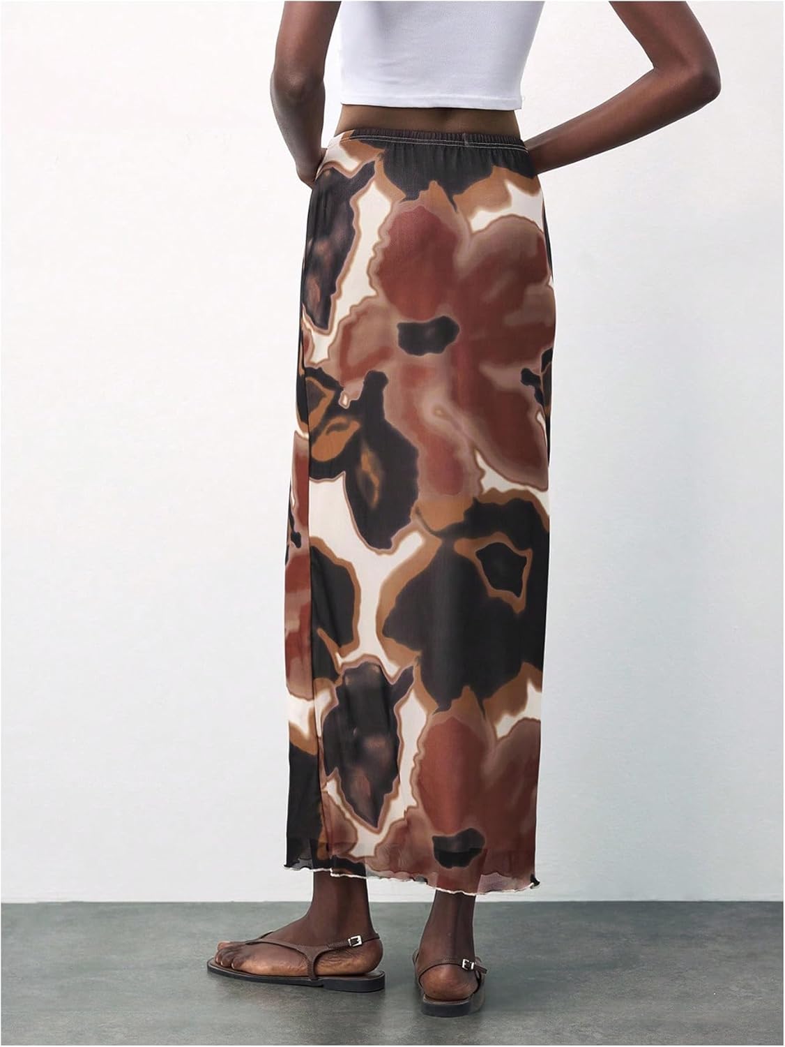 Floerns Women's Graphic Elastic Waist Long Skirts Trendy Casual Mesh Maxi Skirt - Image 3