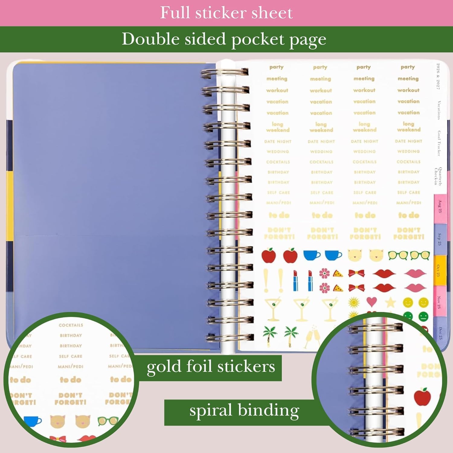 kate spade new york Daily Planner 2025-2026 Large Agenda August 2025-December 2026, Hardcover Weekly and Monthly Spiral Planner with Stickers (Bold Painterly Stripe) - Image 5
