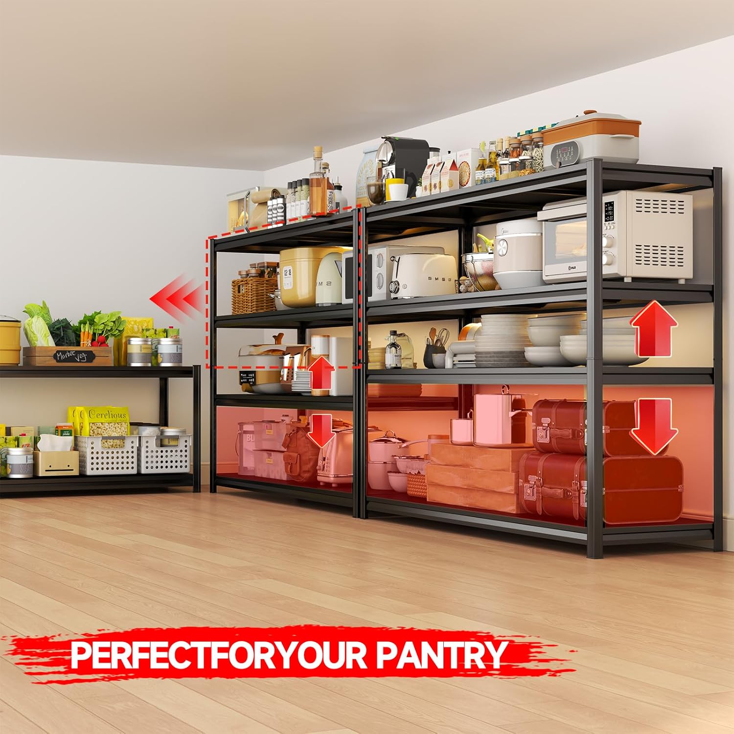 54''H*40W'' Garage Shelving Metal Garage Shelf Unit 4-Tier Storage Shelves Heavy Duty Shelf Organizer Industrial Shelves for Warehouse Basement Kitchen Pantry Commercial, Black