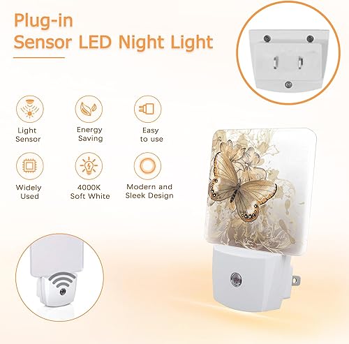 Miniatura 3 de YASHILAIYA Luz nocturna floral de mariposa para enchufar a la pared, sensores de luz LED del atardecer al amanecer, decoración del hogar, luces