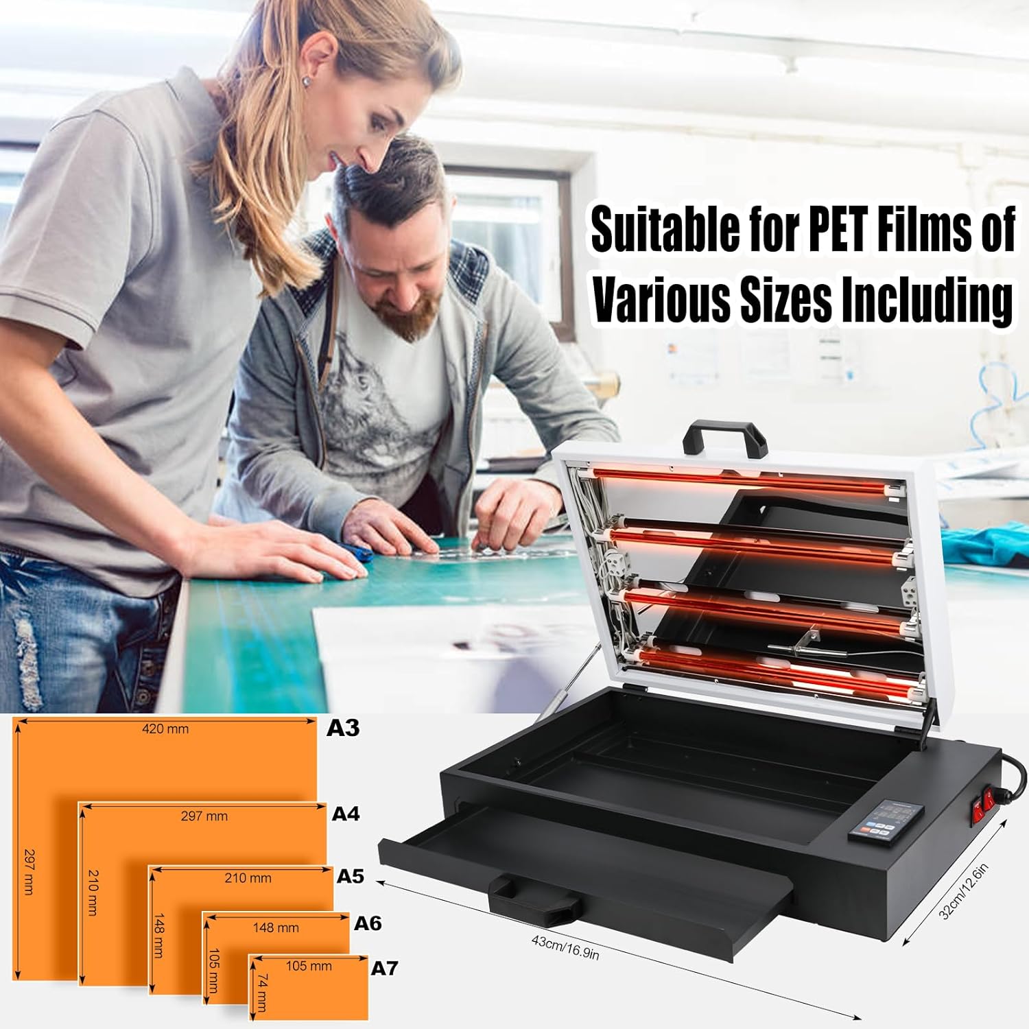 DTF Oven - 16.93"*12.6" A3+ DTF Transfer Printing Drying Oven, Curing Transfer Film with Temperature and Time Control