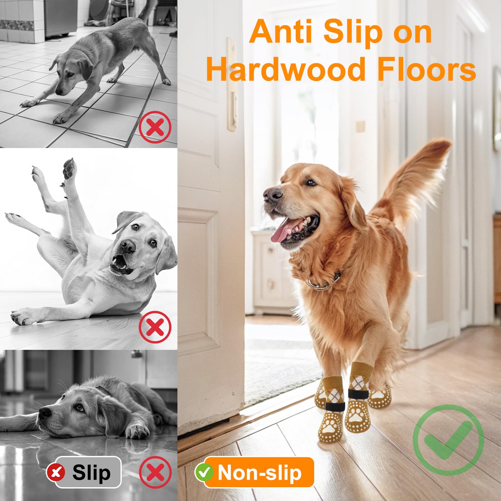 BEAUTYZOO 2 works Anti-Slip Dog Socks, Indoor Wear Pet Paw Protector for Hardwood Floors Small Medium - Image 3