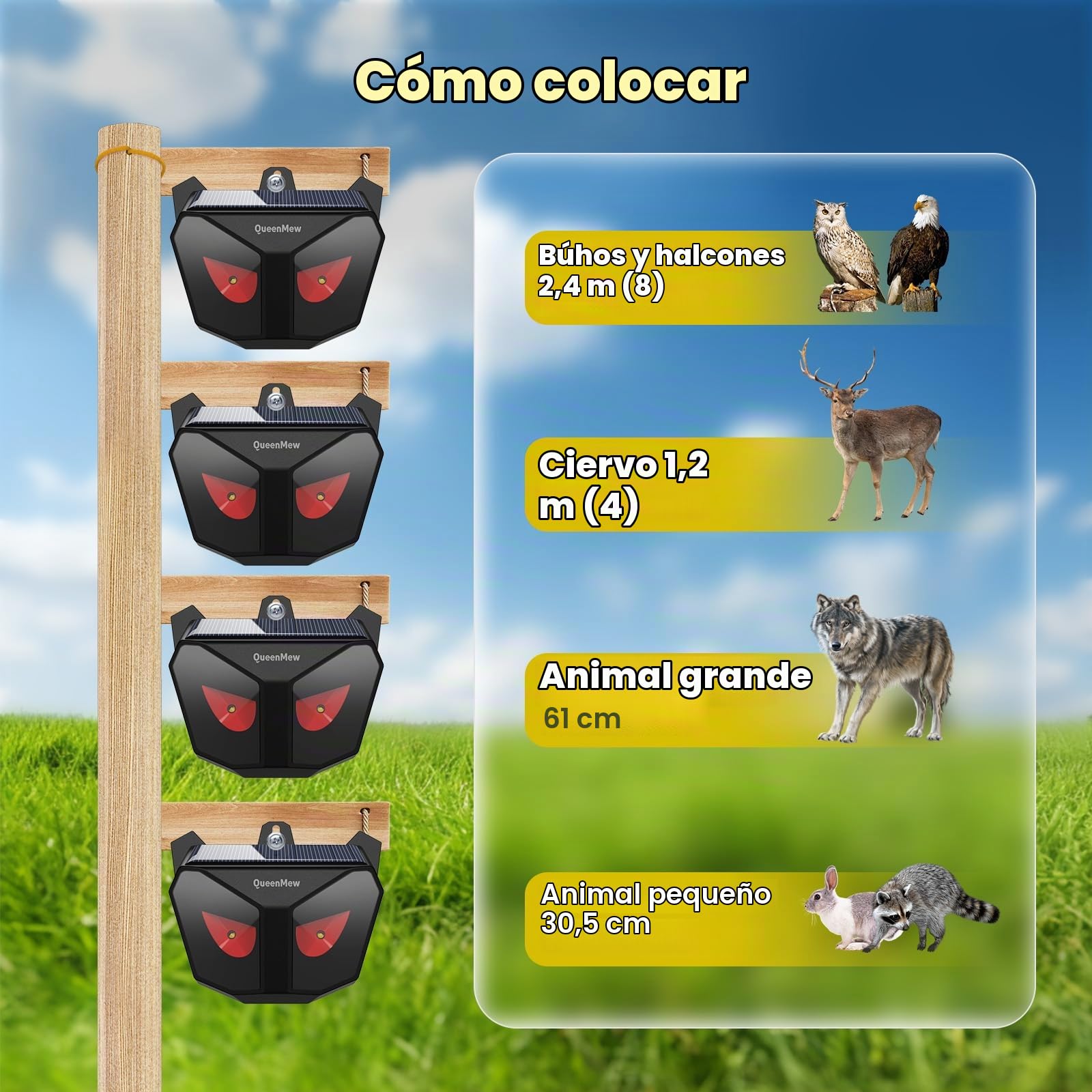 Repelente para Gatos Exteriores, Repelente Palomas Solar Silencioso Flash, Ahuyentador de Pajaros Impermeable Jardín, Repelente Gatos para Animales Nocturnos Gatos/Pájaros/Ratones, Paquete de 4