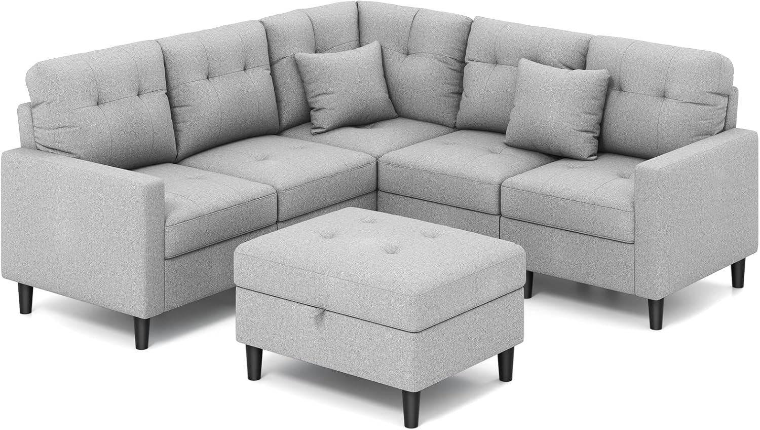 GOFLAME Convertible Sectional Sofa, Upholstered LShaped Couch with Storage Ottoman