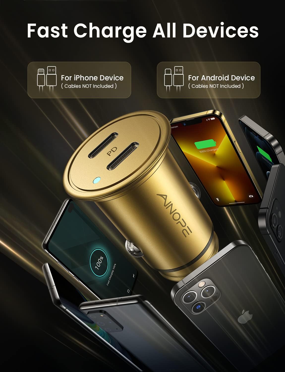 40W Car Charger Mini USB C Car Charger Fast Charging, PD 3.0 Dual Port Cigarette Lighter USB Charger, All Metal Car Charger USB C Compatible with iPhone 13/13 Pro/12/12 Pro, Galaxy S20/S10, iPad Pro