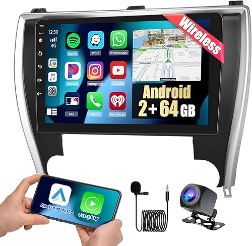 Actualización de radio de coche Android para Toyota Camry 2015 2016 2017-2+64G estéreo de coche con Carplay inalámbrico Android Auto-10.1 pulgadas