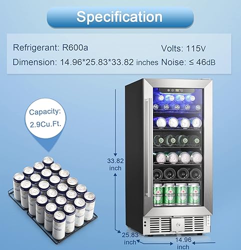 Miniatura 4 de Antarctic Star Refrigerador de bebidas de 15 pulgadas a 115 latas, enfriador de vino de 2.9 pies cúbicos con bloqueo de seguridad, bajo ruido,