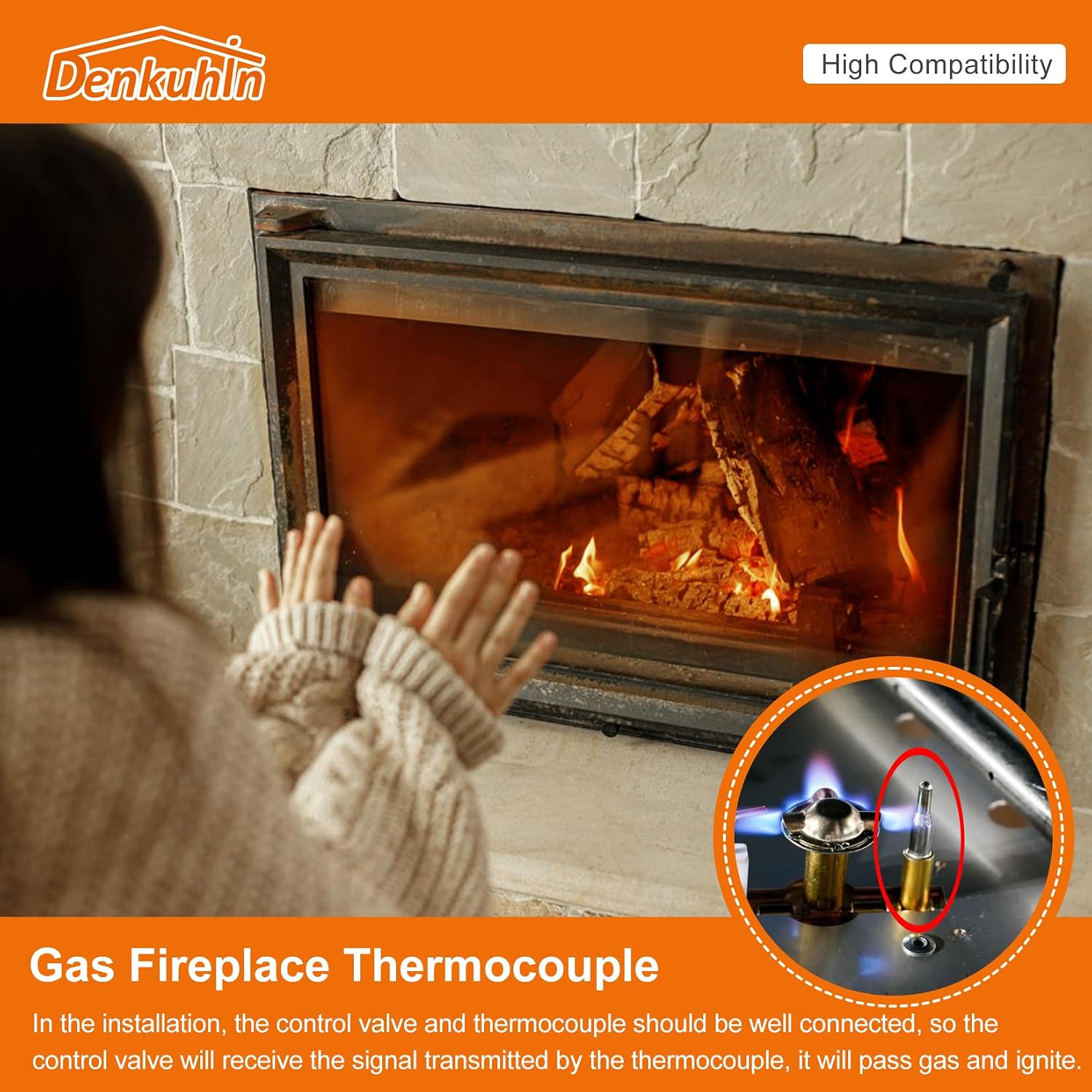Gas Fireplace Thermocouple 74L57, 24" Thermopile Replace for Lennox Elite/Merit/Serefina/Superior Gas Fireplace and Stoves