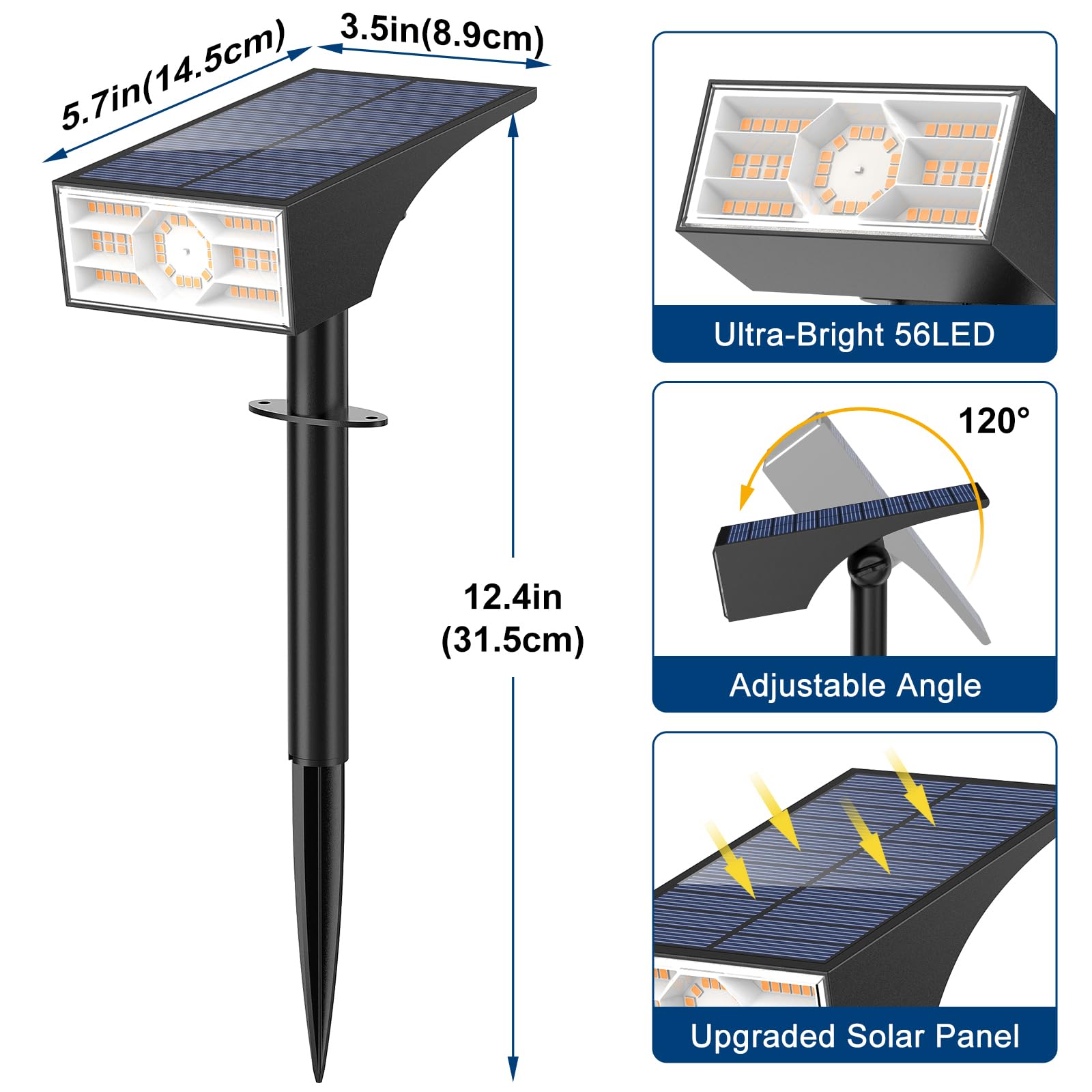 WENATY 4 Pack Solar Spot Lights Outdoor Garden Solar Landscape Spotlights IP65 Waterproof Auto ON/Off Dusk Till Dawn 3 Modes 3000K Warm White - Image 2
