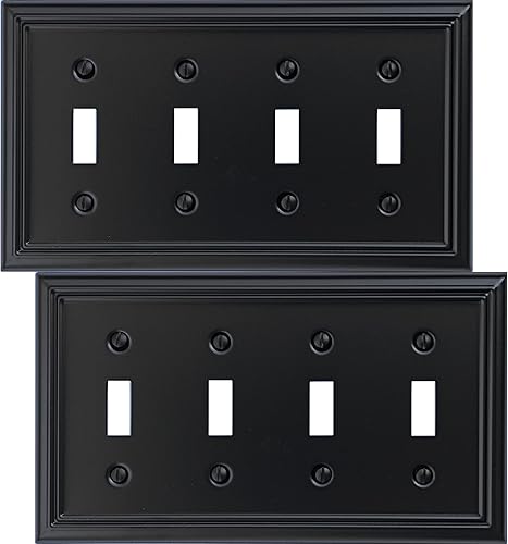 Vista 20 de Adler - Cubierta de pared de metal para interruptor de luz cuádruple, paquete de 2 unidades, color negro, 4 bandas, para interruptor de atenuación