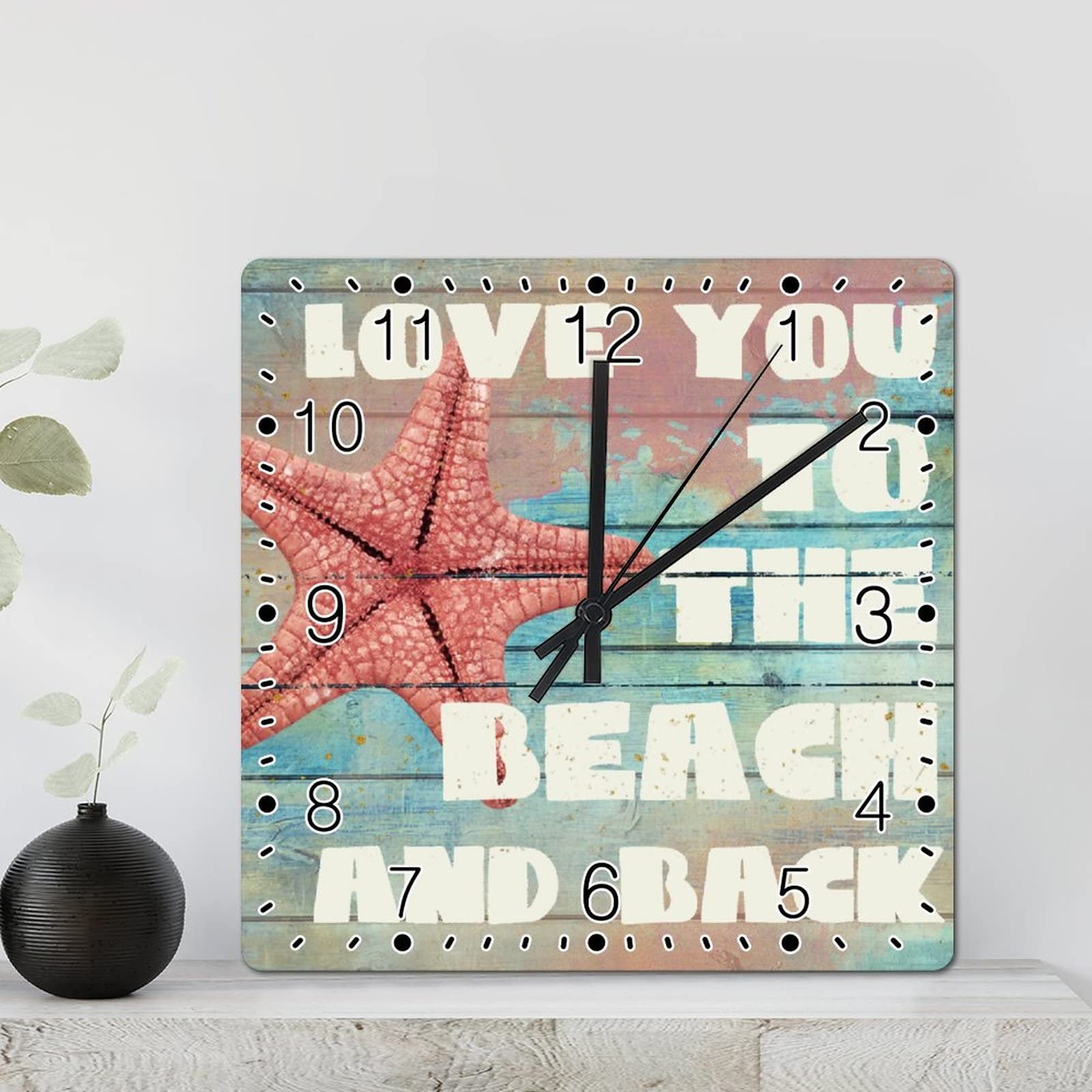 Horloge murale silencieuse vintage avec motif étoile de mer, pour un sommeil sans tic-tac