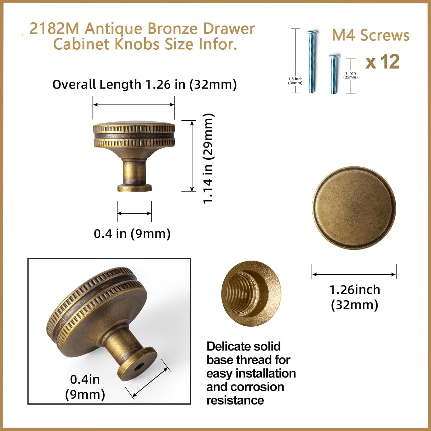 Goo-Ki 6 Pack Antique Brass Cabinet Drawer Knobs - Vintage Retro Bronze Knob Single Hole Pull Handles Zinc Alloy Kitchen Hardware for Bar Cupboard