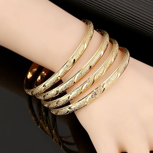 Miniatura 2 de 4pcs 0.236 in Decoración Fiesta Brazalete Dubai Oro Joyas Brazaletes, Latón
