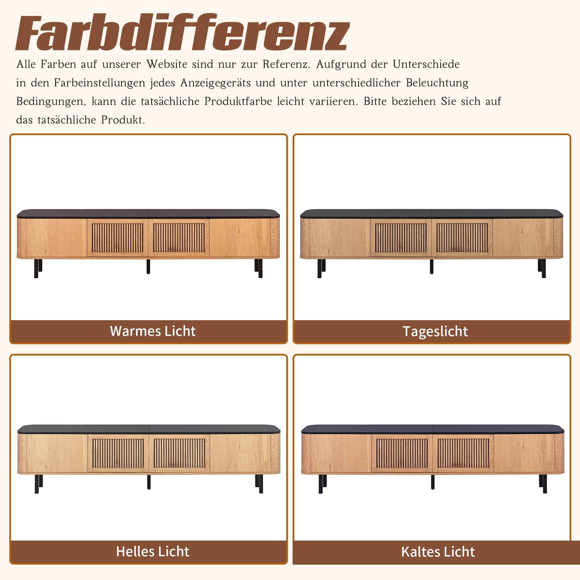190cm TV Lowboard mit Gittertür-Design, TV Schrank mit Großer Stauraum, Fernsehschrank mit Eisenbeine, TV Board, Fernseher Schrank für Wohnzimmer, Hobbyraum und Arbeitszimmer, Eichenholzfarbe