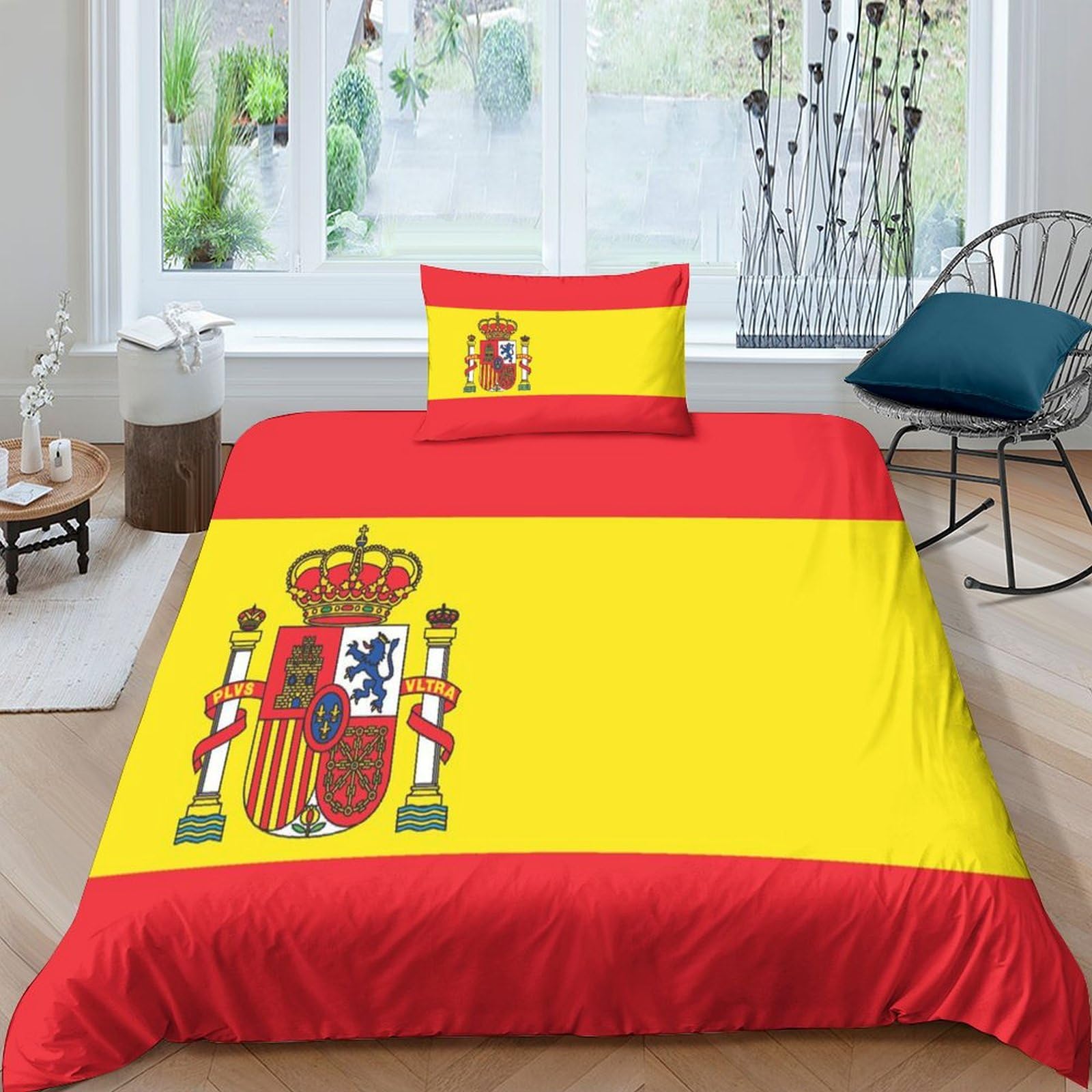 AAHARYA Flag of Spain 3D National Flag Duvet Cover, Soft & Cosy Polycotton Quilt Bedding Sets With Pillow Case Single（135x200cm）