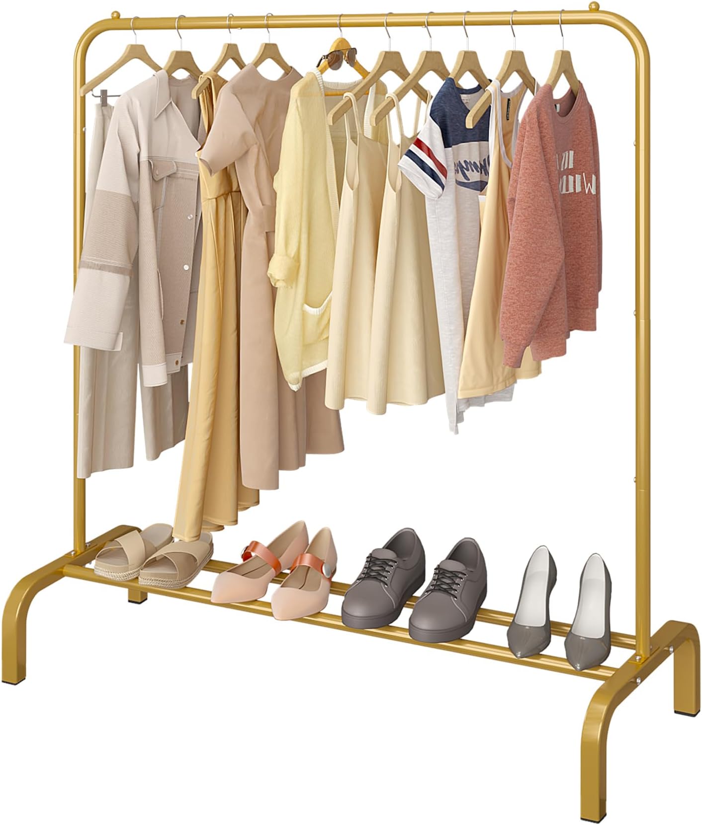 JIUYOTREE Clothing Garment Rack 110CM Metal Clothes Rail Coat Rail with Bottom Rack for Coats Skirts Shirts Sweaters Gold