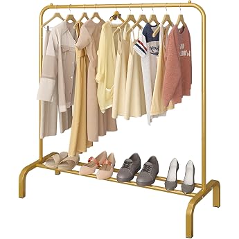 JIUYOTREE Clothes Rack 110 cm Metal Clothes Rail Clothes Rail with Base for Coats Skirts Shirts Jumpers Gold