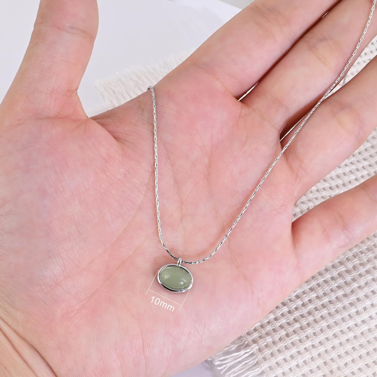 Sliver Natural Stone Necklace Tiny Oval Gemstone Pendant Necklace for Women with Beautiful Jade Turquoise Sapphire - Image 4
