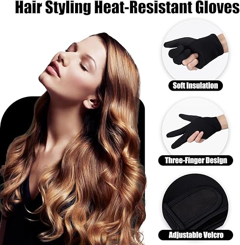 Miniatura 2 de Guantes térmicos para peinar el cabello, guantes profesionales de peluquería de 3 dedos, guantes resistentes al calor para peinar el cabello, alisar