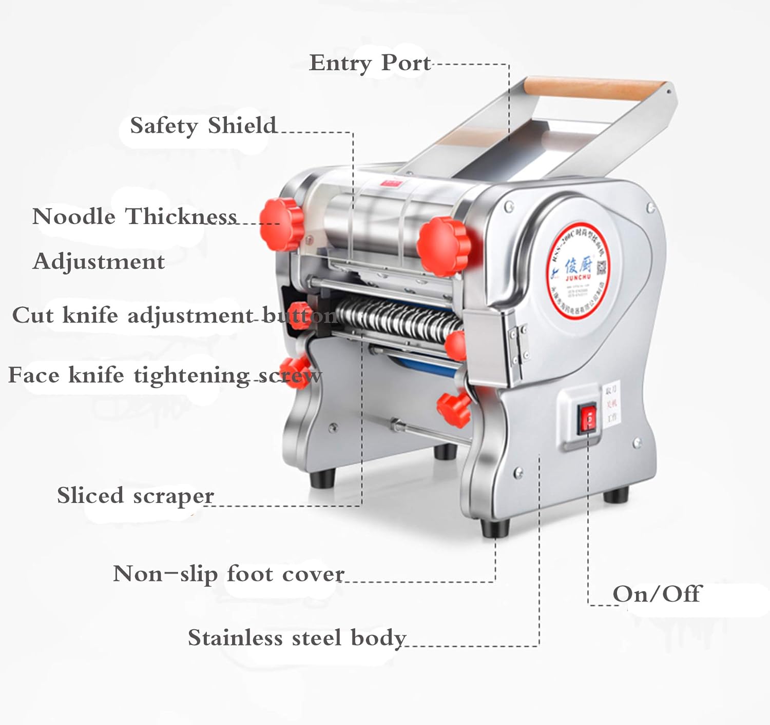 TOPCHANCES Pasta Maker, 750W 160mm Automatic Electric Pasta Maker Machine Noodles Press Noodle Maker Machine, Includes 2mm Pasta Cutter -110V US