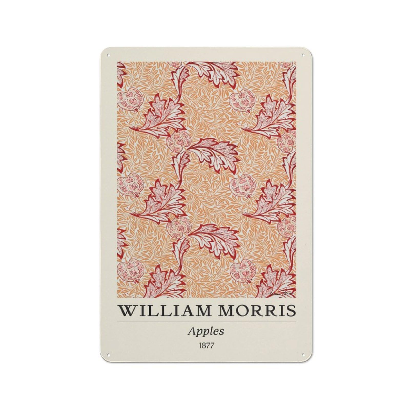 Junmoney Style-5 William Morris Apples Botanical Office Metal Sign 30X20cm, Understated Office Wall Decor For Workspace, Cafe, Shop Or Desk Area