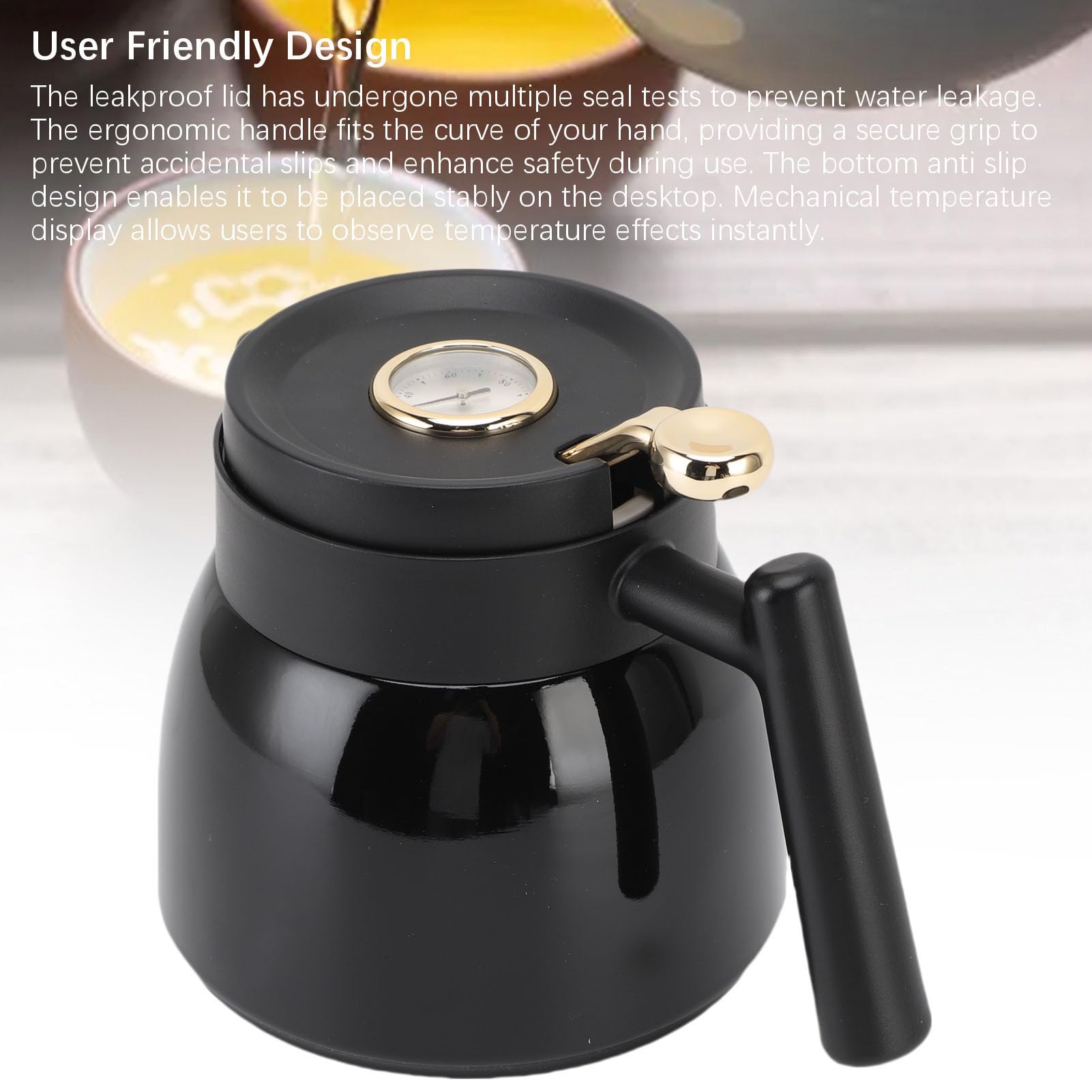Jiawu Izolowany Czajniczka Wykonana ze Stali Nierdzewnej z pyszną pokrywką do Gorących Zimnych Napojów 880 Ml pojemność (BLACK)