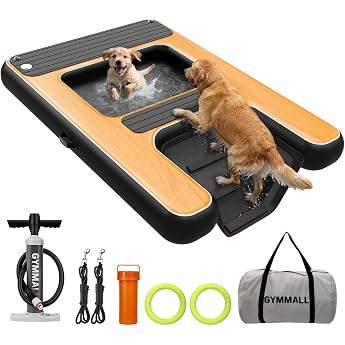 GYMMALL Inflatable Dog Ramp, 170 x 120 cm, up to 150 kg | Floating, 2-in-1 Platform &amp; Ramp, Tear-Resistant, for Boats/Pools/D