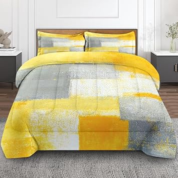 Comforter Set of 3, Full, Bedroom Decoration Abstract Grey