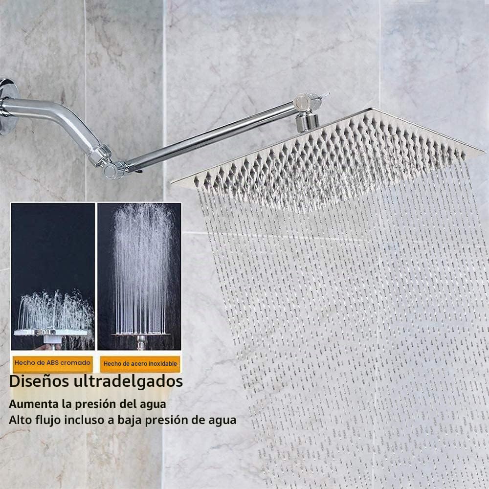 Rociador para Ducha Cuadrado, Alcachofa de Ducha de Acero Inoxidable, cabezal ducha lluvia grande, Plata, 12 Pulgadas, Diámetro de 30 cm