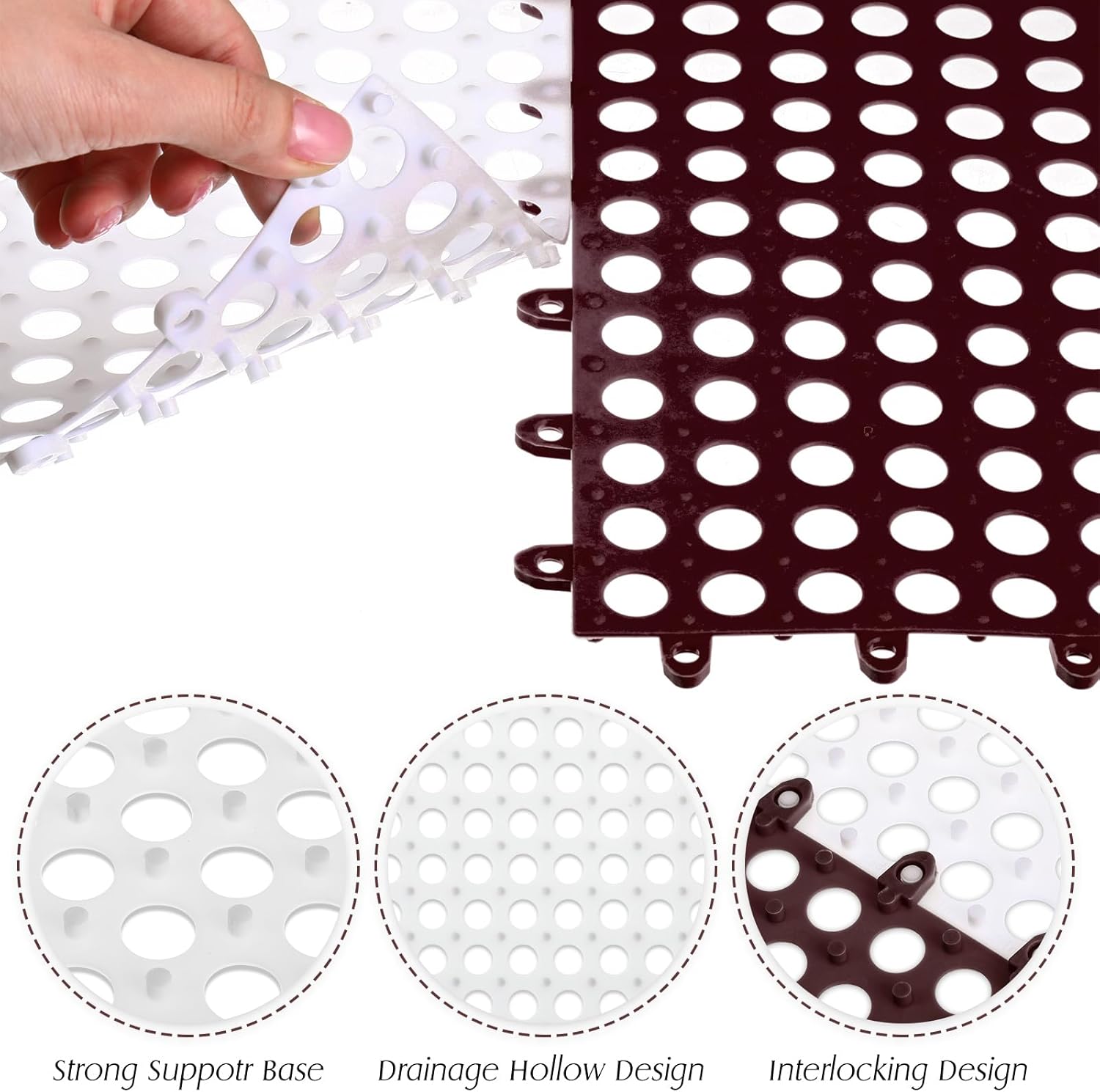 Tinideya Drainage Interlocking Tiles Bulk 11.8'' x 11.8'' Modular Interlocking Mat Non Slip TPE Splicing Garage Floor Tiles with Drain Holes for Pool Bathroom Deck Kitchen Patio