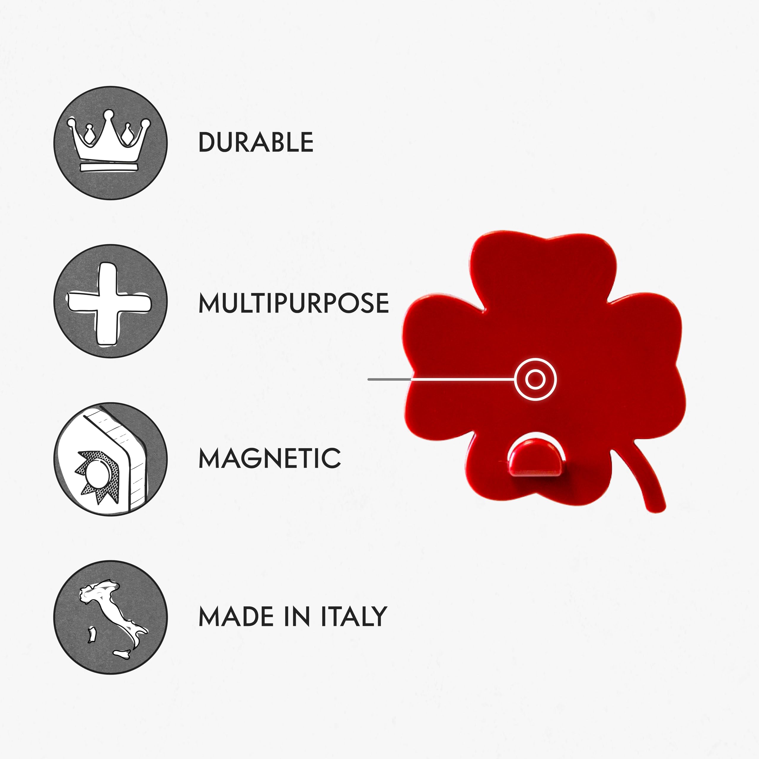 KalaMitica - Set of 2 Magnetic Wall Hangers with Powerful Magnet - Red Four Leaf Clovers - Image 2