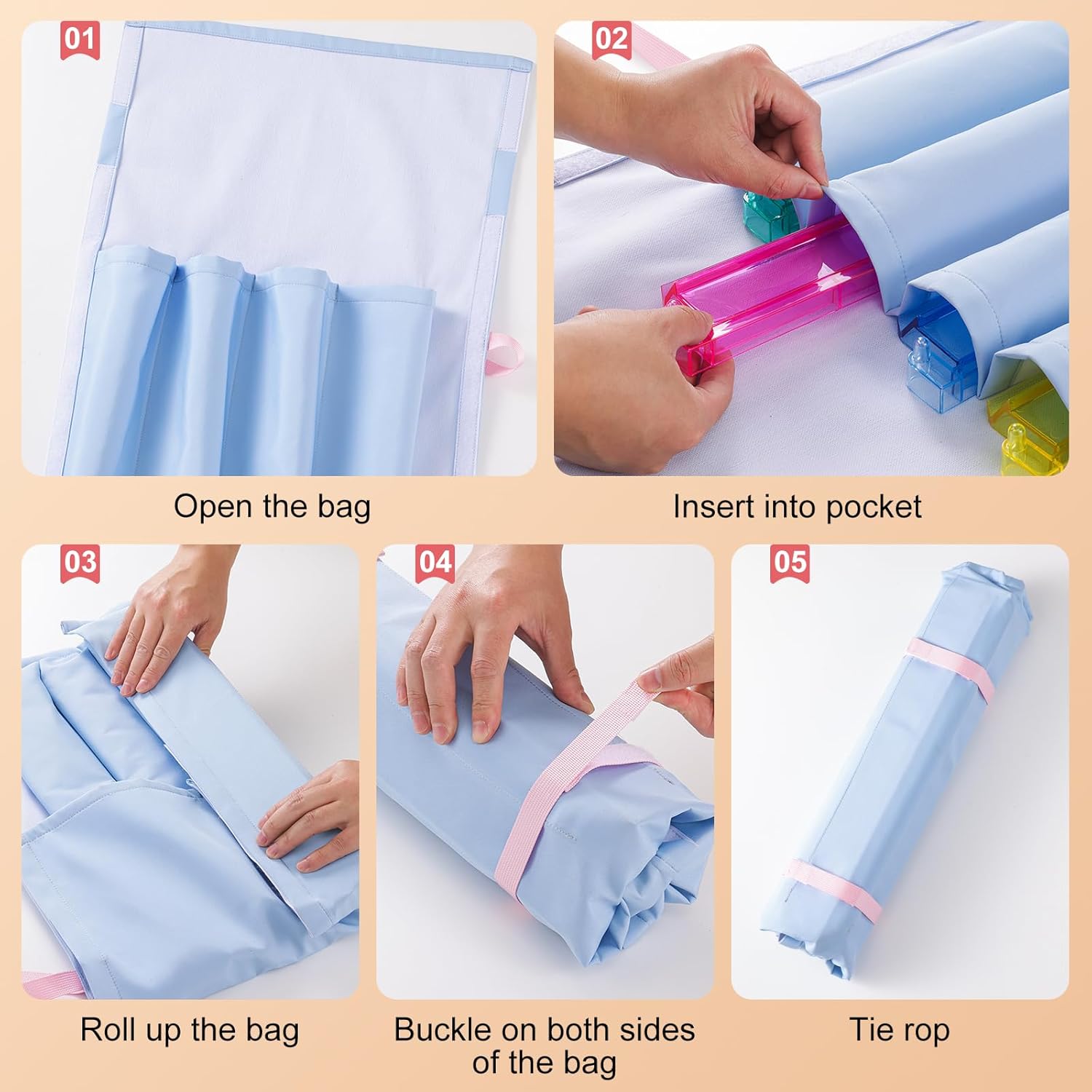 Mahjong Rack Bag - Roll & Go Canvas Sleeve Organizer Fits 4 Racks and Pushers, Travel Mahjong Accessories and Gifts for Club & Game Night, Case Only (Blue)