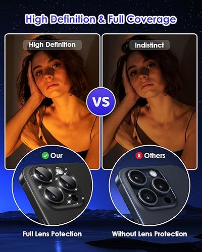 Miniatura 39 de Protector de lente de cámara compatible con iPhone 15 Pro/iPhone 15 Pro Max [metal de cobertura completa] Pantalla de vidrio templado 9H, cubierta