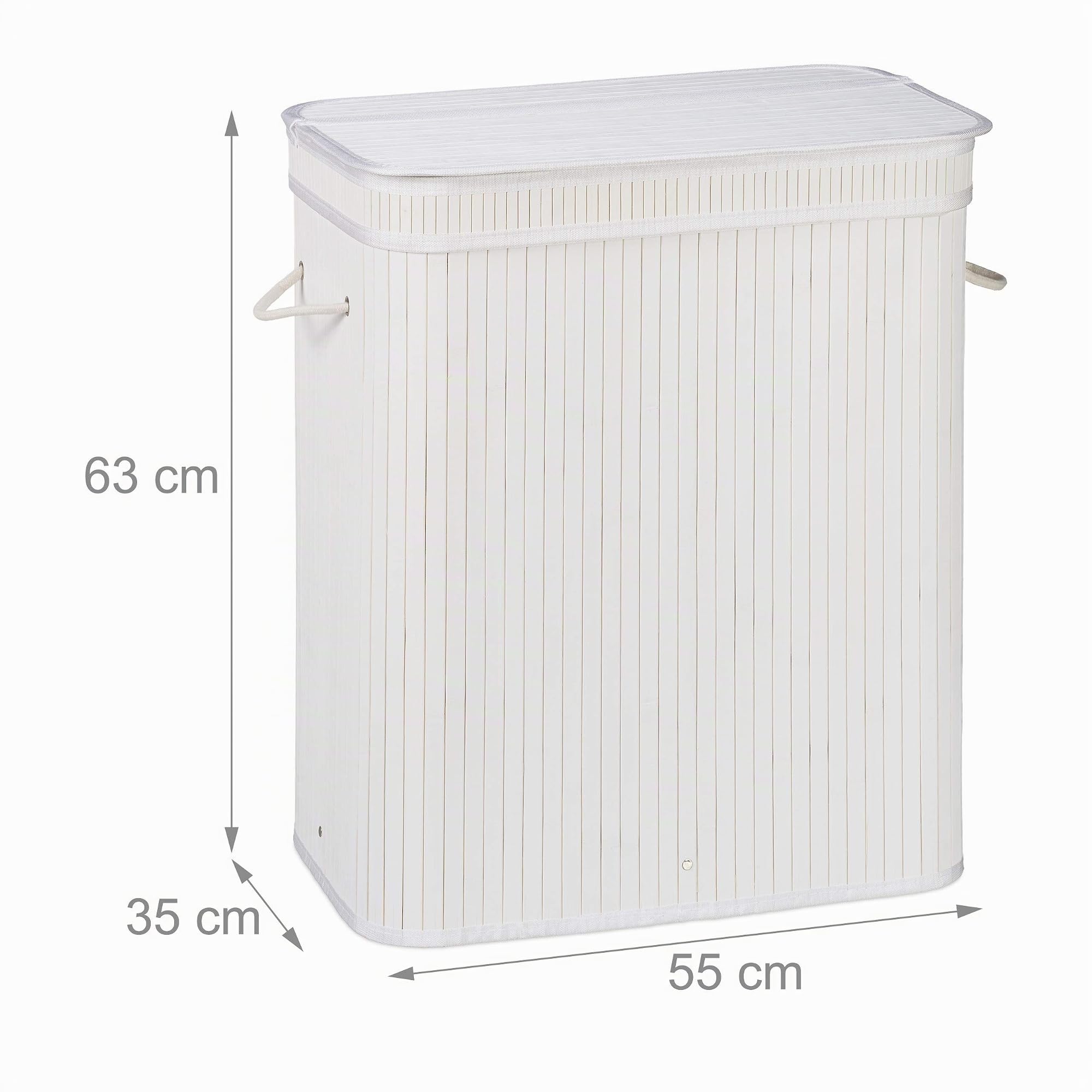 Relaxdays 1x Cesto Portabiancheria con Coperchio, 2 Scomparti, Contenitore Panni, Traspirante, 95 Litri, bambù, Bianco
