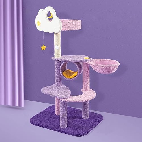 Miniatura 9 de Rascadores para gatos de interior, torre de gato de 50.4 in, poste rascador de gatos con condominios, cesta, hamaca, agujero de árbol, pilar