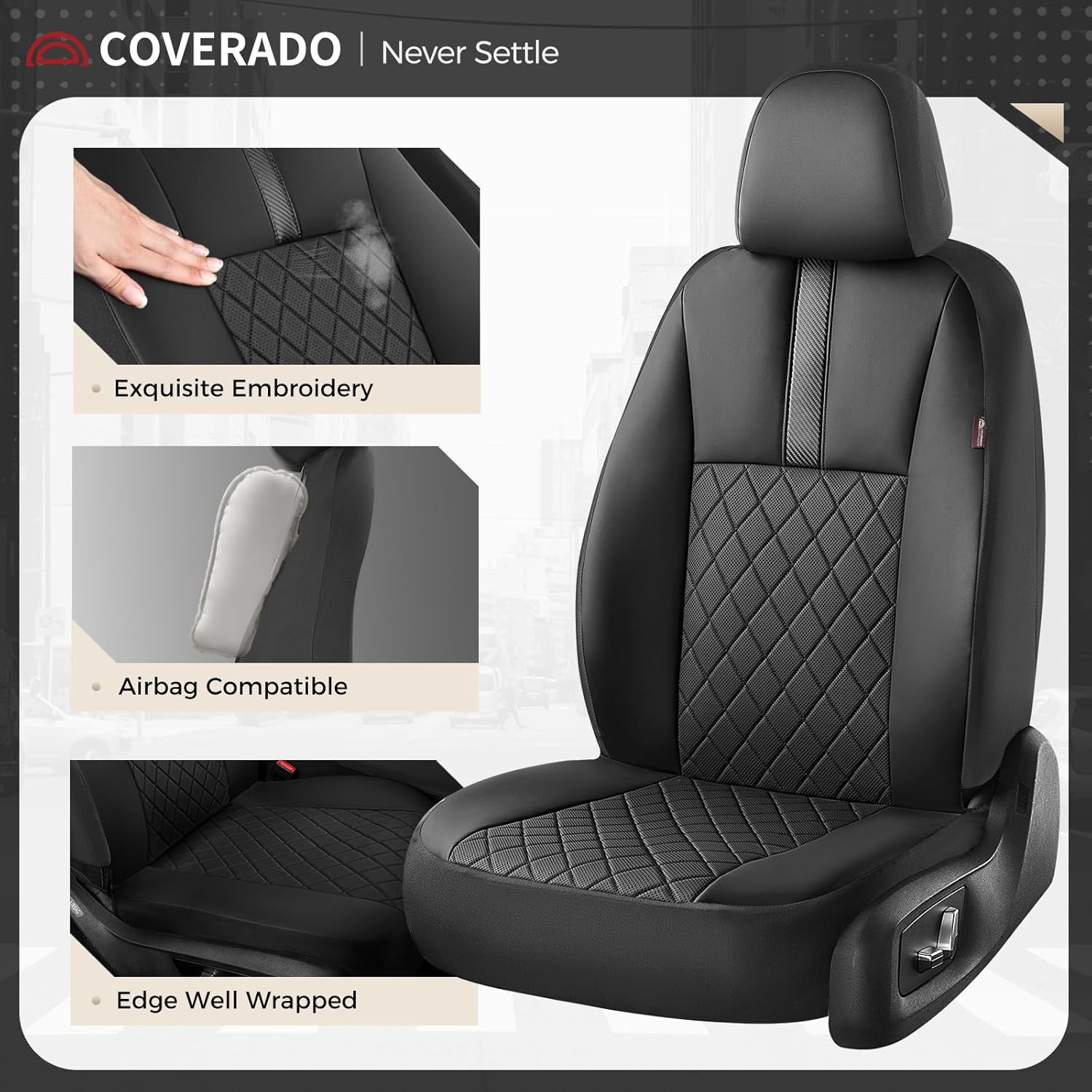 Coverado Car Seat Covers Full Set, Automotive Leather Seat Covers for Car，Universal Fit Front Back Seat Cover, Non-Slip Waterproof Breathable Car Seat Protector