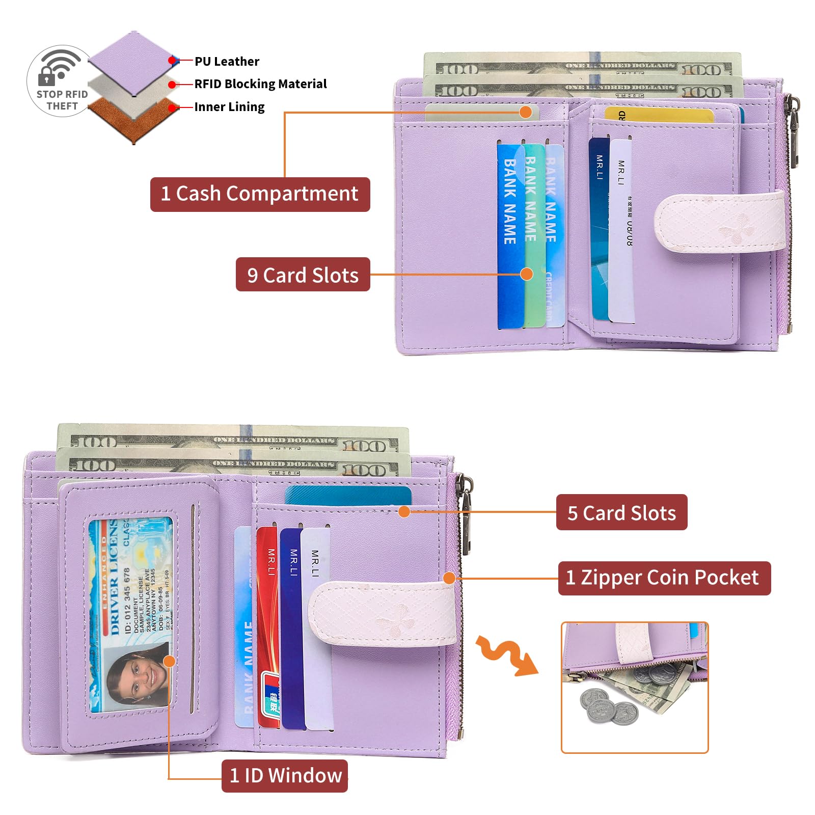 GAEKEAO Monedero Mujer Pequeño, Cartera Pequeña con Bloqueo RFID Billetera con Bolsillo de Cremallera para Monedas, Monedero Tarjetero Regalos para Mujer