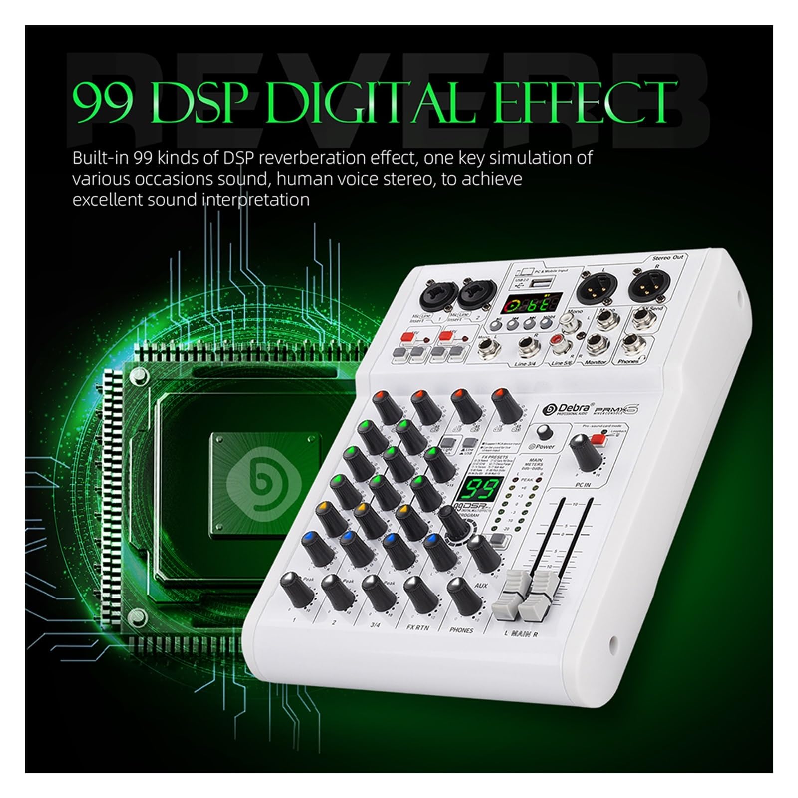 Mikser DJ-ski, DJ Console Mikser 99 Efekty DSP Konsola miksująca PRMX-6 z 5.0 BT 24bit/192k Do nagrywania instrumentów muzycznych