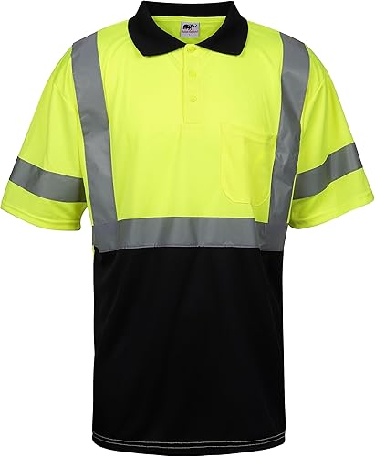 Miniatura 9 de L&M Hi Vis Camiseta Polo ANSI Clase 3 Reflectante Seguridad Lima Naranja Negro Manga Larga Corta Alta Visibilidad