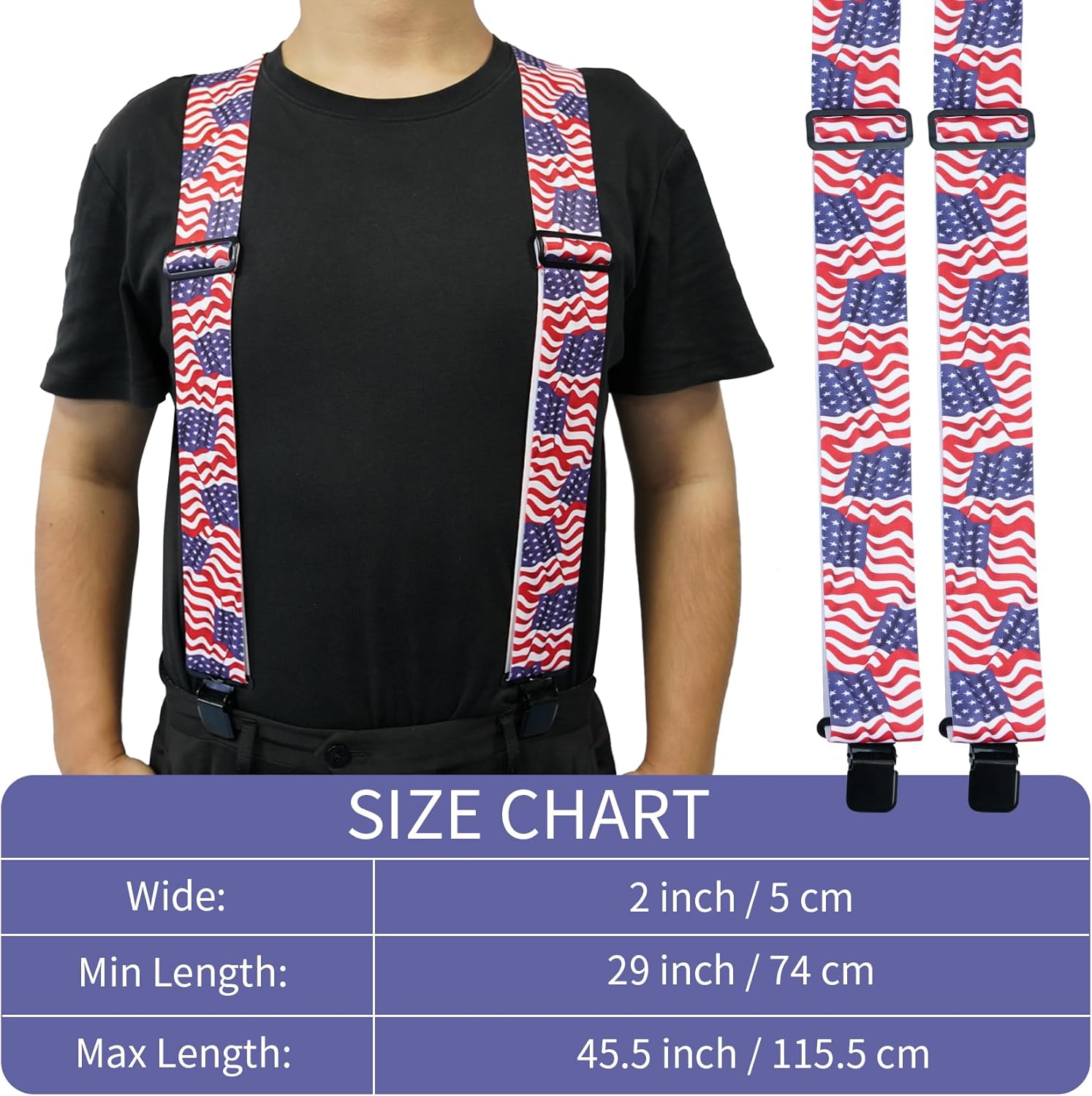 KUNN Mens Suspenders X-Back 2 Inch Wide Elastic Suspender Heavy Duty Clips Work Suspenders - Image 4