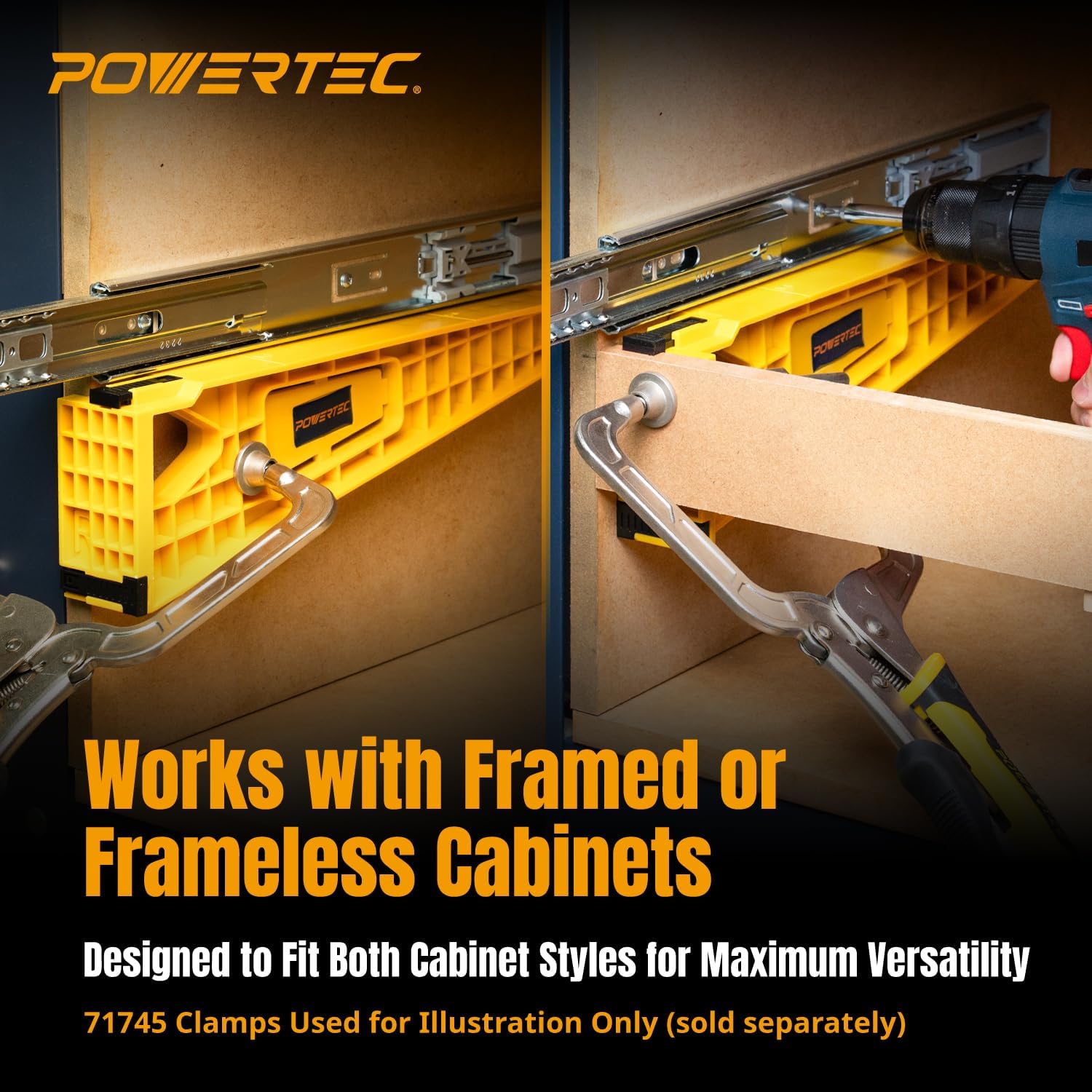POWERTEC Drawer Slide Jig Set – Drawer Slide Installation Tool for Cabinets Desks Dressers Kitchen Drawers and Woodworking Projects – Supports Framed & Frameless Cabinets (72349)