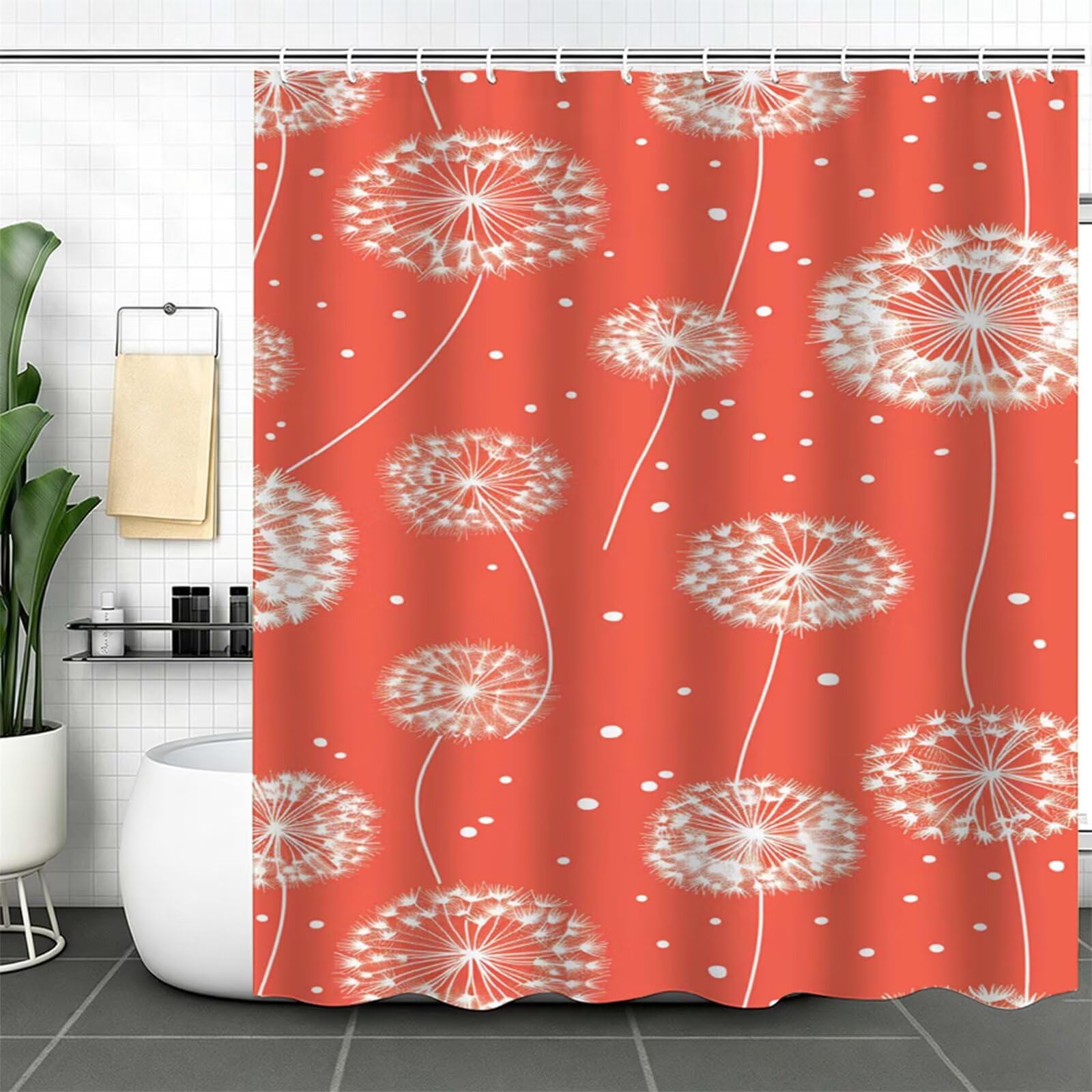 terracotta Tenda Doccia 180x180cm, Tenda per Doccia Tessuto Poliestere Impermeabile Asciugatura Rapida con 12 Anelli, Tende Finestra Bagno e Vasca Pieghevole Shower Curtain Dente leone J-630