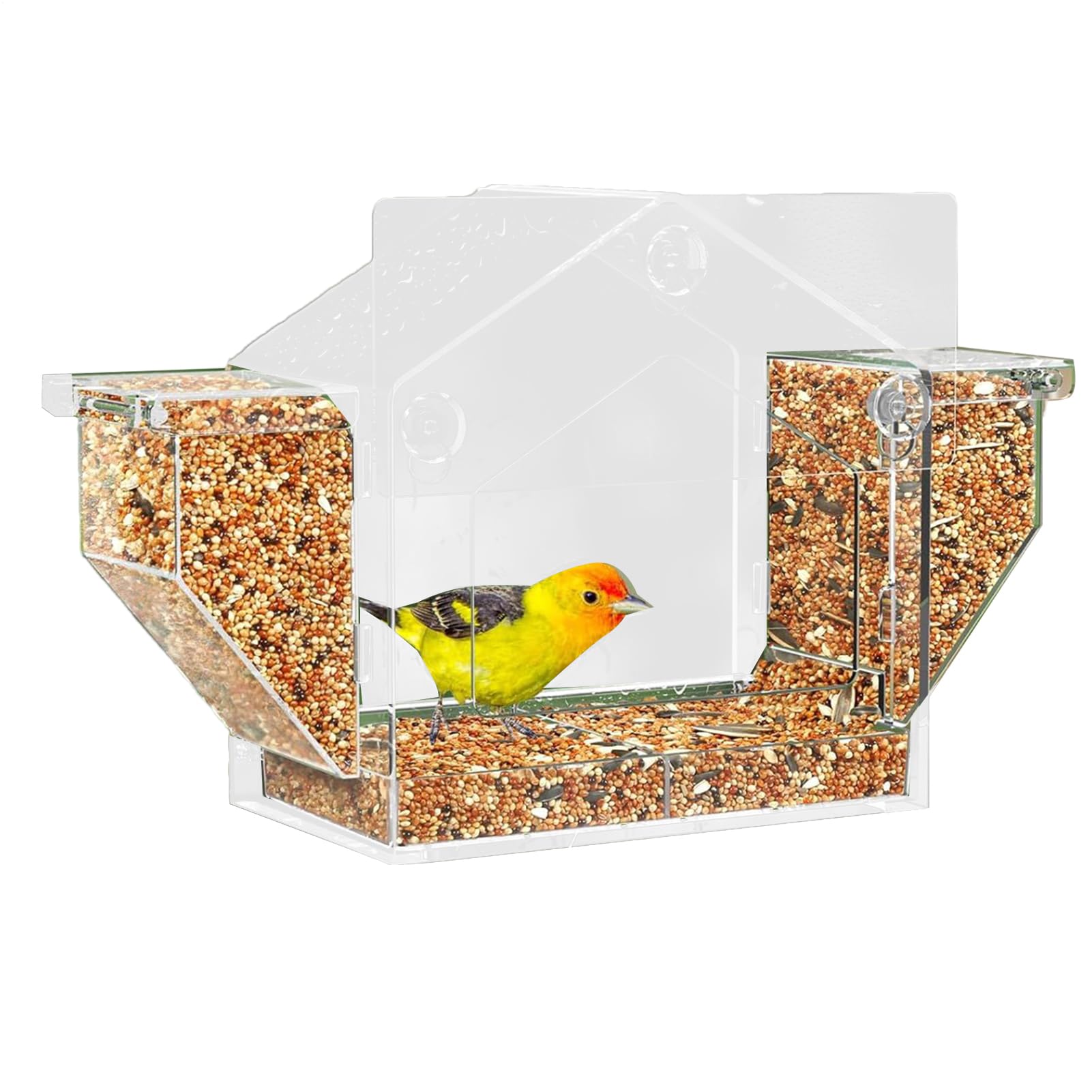 Mangeoire à oiseaux pour fenêtre en acrylique transparent avec ventouses pour balcon