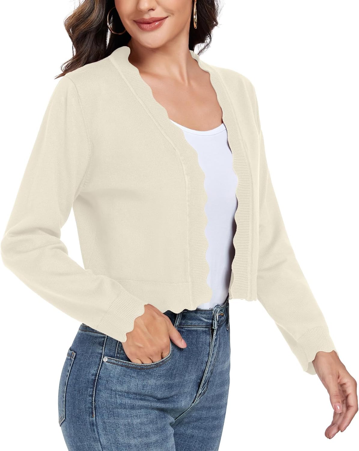 GRECERELLE Women's Long Sleeve Lightweight Open Front Cropped Cardigan Knit Sweaters Bolero Shrugs (S-2XL) - Image 4