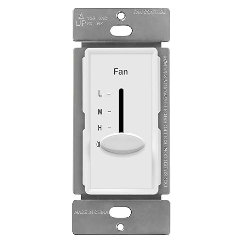 ENERLITES Control de ventilador de techo de pared de 3 velocidades, interruptor deslizante, 120 VAC, 2.5 A, un solo polo, no requiere cable neutro