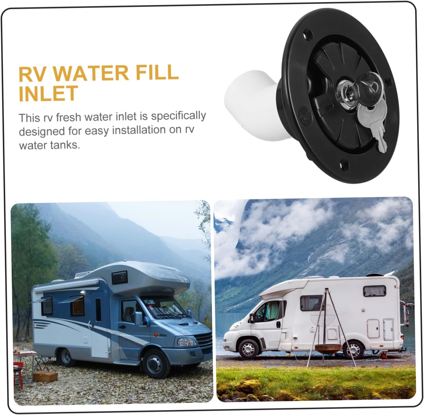 Rv Fresh Water Fill Cap Round Gravity Inlet Connection with Lock Easy Installation Secure Fit for Rv Water Tanks Black